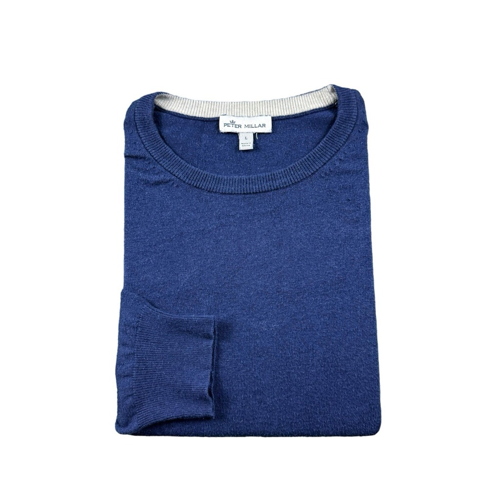Peter Millar Blue Pima Cotton Silk Cashmere Crewneck Sweater Mens L
